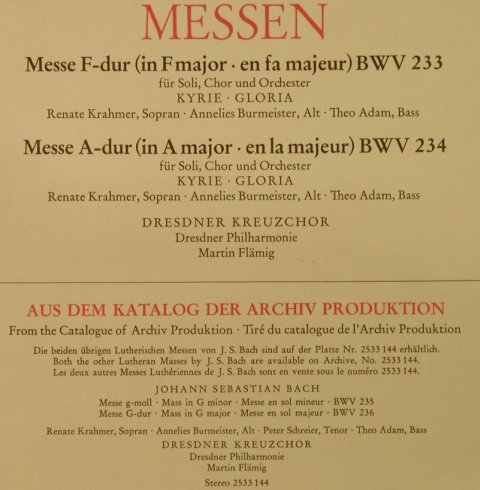 Bach,Johann Sebastian: Messen BWV 233,234, Foc, Archiv(2533 143), D, 1973 - LP - L3264 - 7,50 Euro