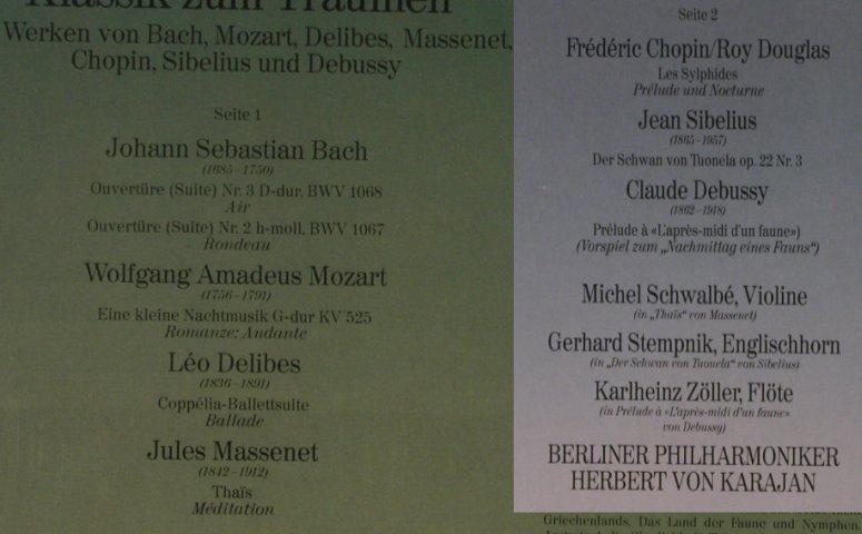 V.A.Klassik Zum Träumen: Bach,Mozart,Delibes,Massenet..., D.Gr. Club Ed. (40 737 9), D, Ri Typ: LP Best.-Nr.: L3331 Preis: 4,00 Euro