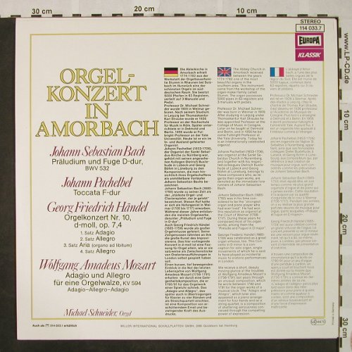 Bach / Pachelbel / Händel / Mozart: Orgelkonzert In Amorbach, Europa (114 033.7), D, Ri Typ: LP Best.-Nr.: L3345 Preis: 5,50 Euro