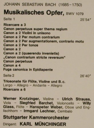 Bach,Johann Sebastian: Musikalisches Opfer, BWV 1079, Decca Meister der Musik(SMD 1313), D,Ri(1959),  - LP - L3351 - 5,00 Euro