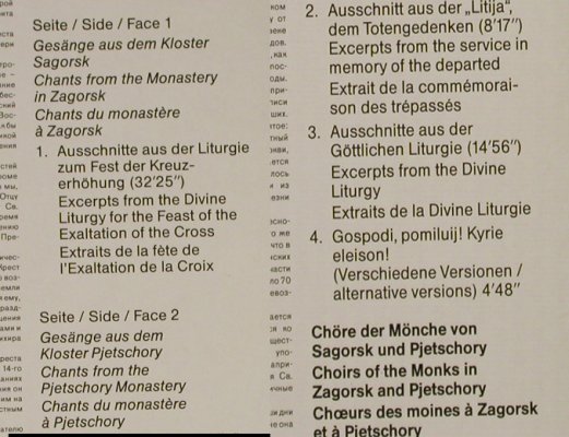 V.A.Gott in Russland: Ges.a.d.Klöstern Sagorsk,Pjetschory, Koch Schwann (113.019), D, Live, 1988 Typ: LP Best.-Nr.: L3354 Preis: 5,00 Euro