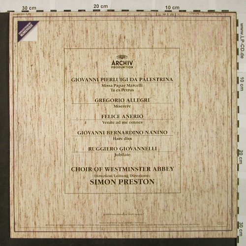 Palestrina,Giovani Pierluigi da: Missa Papae Marcelli, Archiv(15 240 5), D,Club Ed., 1986 - LP - L3367 - 5,00 Euro
