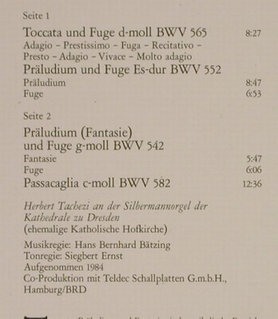 Bach,Johann Sebastian: Toccata und Fuge d-moll BWV 565, Eterna(725 012), D, 1986 - LP - L3401 - 5,00 Euro