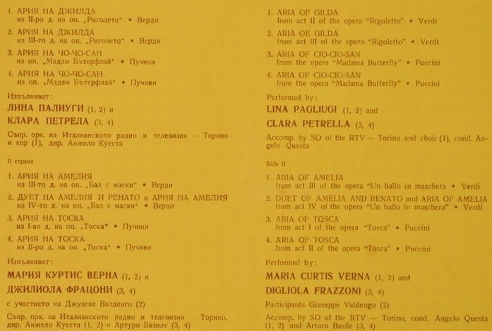 V.A.Famous Italian Sopranos: Lina Pagliugi,ClaraPetrella, Balkanton(BOA 2181), BG,vg+/m-,  - LP - L3460 - 5,00 Euro
