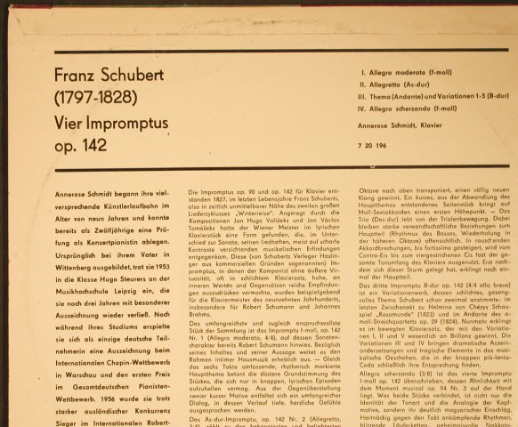 Schubert,Franz: Vier Impromptus op.142, vg-/vg+, Eterna,Bad Condition (7 20 196), DDR,Mono, 1964 Typ: 10" Best.-Nr.: L3481 Preis: 4,00 Euro