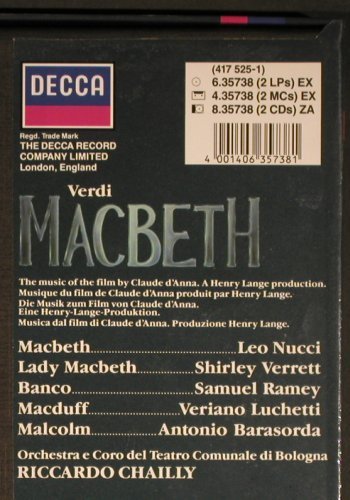 Verdi,Giuseppe: Macbeth, Box, CD-Booklet, Decca (6.35738 EX), D, 1987 Typ: 3LP Best.-Nr.: L3493 Preis: 12,50 Euro