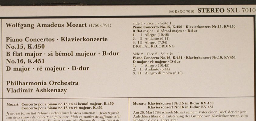 Mozart,Wolfgang Amadeus: Klavierkonzerte No15,KV450,No16 467, Decca(SXL 7010), UK,m /VG+, 1984 - LP - L3510 - 5,00 Euro