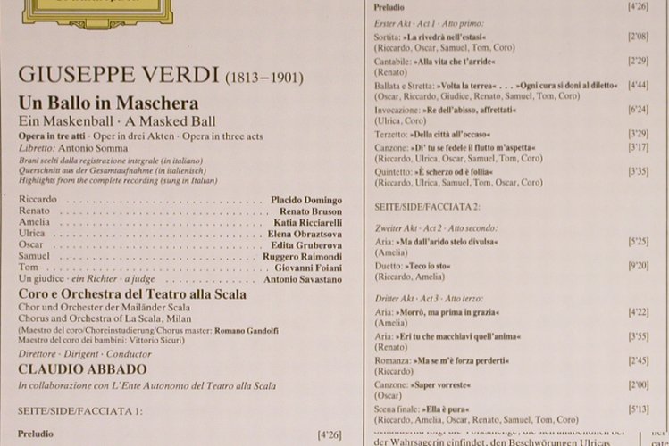 Verdi,Giuseppe: Un Ballo In Maschera-Querschnitt, D.Gr. (2537 059), D, 1982 Typ: LP Best.-Nr.: L3515 Preis: 6,00 Euro