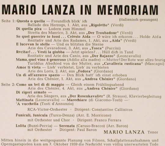 Lanza,Mario: In Memoriam, RCA(LM 9897-C), D,  - LP - L3558 - 9,00 Euro