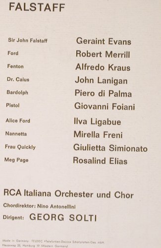 Verdi,Giuseppe: Falstaff, Box, Decca (SMA 25 059 D1-3), D, 1971 Typ: 3LP Best.-Nr.: L3588 Preis: 12,50 Euro