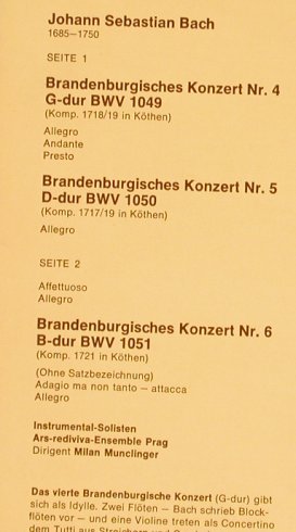 Bach,Johann Sebastian: BrandenburgischeKonzerte II, Nr.4-6, Supraphon Auslese (88 634 XAK), D Typ: LP Best.-Nr.: L3603 Preis: 6,00 Euro