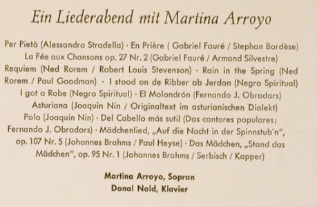 Arroyo,Martina: Ein Liederabend mit, vg+/vg+, Opera (3229), D Typ: 10" Best.-Nr.: L3675 Preis: 5,00 Euro