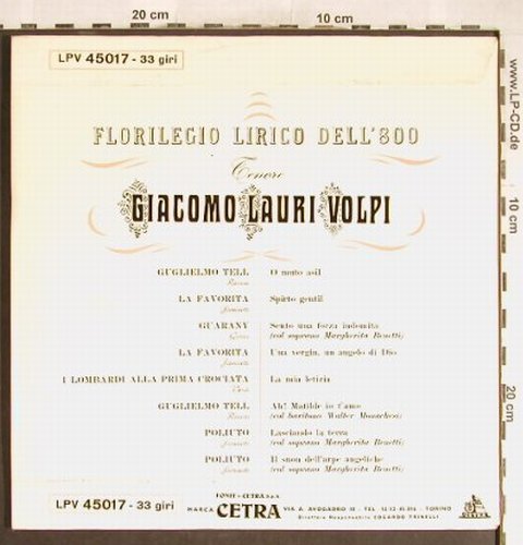 Lauri-Volpi,Giacomo: Florilegio Lirico Dell'800, Cetra(LPV 45017), I,  - 10inch - L3685 - 12,50 Euro