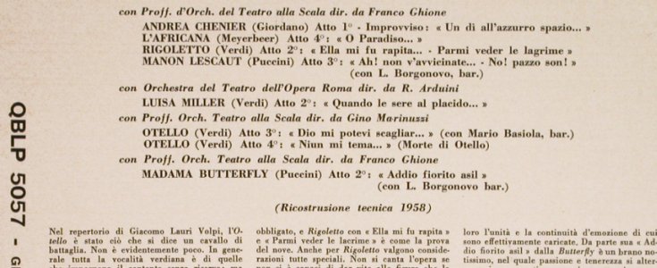 Lauri-Volpi,Giacomo: Recital-Giordano,Meyerbeer,Verdi.., La Voce Del Padrone(QBLP 5057), I, Ri, 1958 - 10inch - L3686 - 14,00 Euro