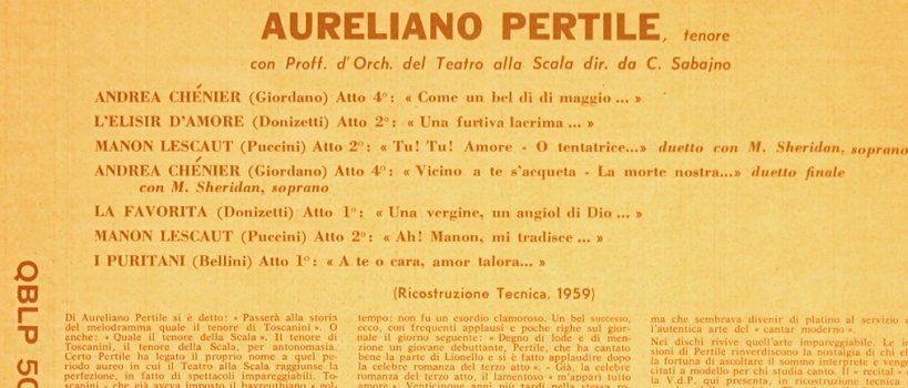 Pertile,Aurelio: Recital-Giordano,Donizetti,Puccini, La Voce Del Padrone (QBLP 5063), I, Ri, 1959 Typ: 10" Best.-Nr.: L3689 Preis: 14,00 Euro