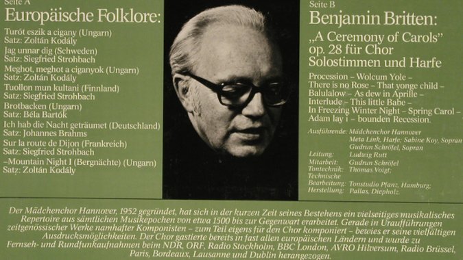 Mädchenchor Hannover: Britten:Cerem.of Carols,Eu-Folklore, giov(2004), D,m-/vg+, 1975 - LP - L3701 - 6,50 Euro