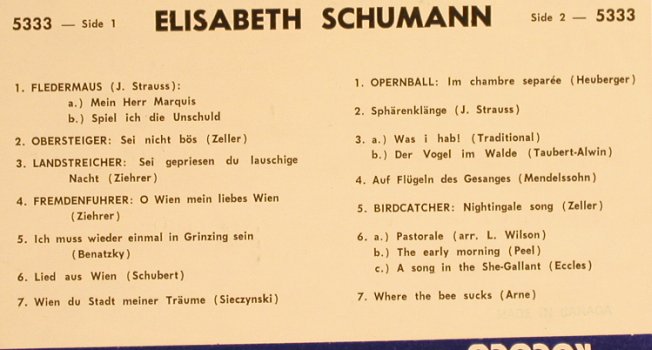Schumann,Elisabeth: Same, Rococo (RR 5333), CDN Typ: LP Best.-Nr.: L3708 Preis: 7,50 Euro