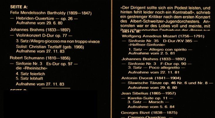 Albert-Schweizer-Jugendorch.Hamburg: 10 Jahre, dir.Dieter Lindemann, ASJ (66.23542), D, 1983 Typ: LP Best.-Nr.: L3740 Preis: 6,00 Euro