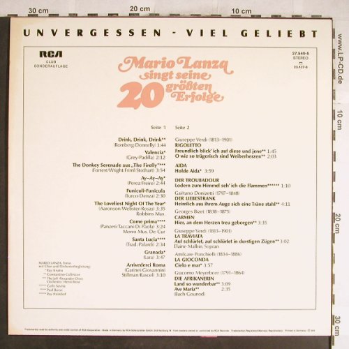 Lanza,Mario: Singt Seine 20 Größten Erfolge, DSC, RCA(27.549-5), D, 1976 - LP - L3749 - 5,00 Euro