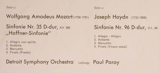 Mozart,Wolfgang Amadeus/Haydn: Sinfonien Nr.35"Haffner"/Sinf. 96, Pergola (832 031 PGY), D,Ri, 1964 Typ: LP Best.-Nr.: L3760 Preis: 5,00 Euro