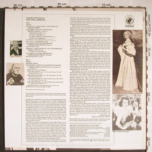 Pons,Lily: Ariasfrom Daughter of the Regiment, Odyssey (Y 31152), US,Mono, 1972 Typ: LP Best.-Nr.: L3812 Preis: 9,00 Euro