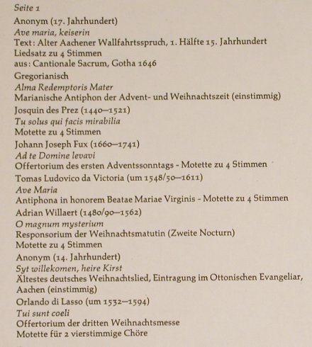 Aachener Domchor: Ave Maria Kaiserin Ltg. Rudolf Pohl, Harmonia Mundi (065-99 501), D, Foc, 1972 Typ: LP Best.-Nr.: L3828 Preis: 5,00 Euro