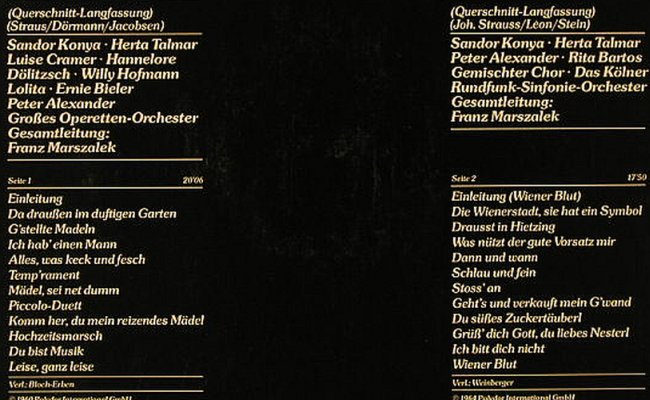 V.A.Ein Walzertraum/Wiener Blut: Sandor Konya...Franz Marszalek'64, Polydor (2416 169), D, Ri Typ: LP Best.-Nr.: L3868 Preis: 4,00 Euro