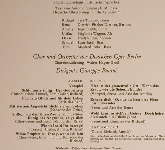 Verdi,Giuseppe: Ein Maskenball, Quers. in deutsch, D.Gr. (136 420 SLPEM), D, 1965 Typ: LP Best.-Nr.: L3887 Preis: 9,00 Euro