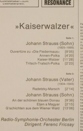 Strauss,Johann (Vater & Sohn): Kaiserwalzer, D.Gr. Resonance(2535 134), D, Ri, 1961 - LP - L3920 - 5,00 Euro