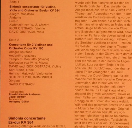 Mozart,Wolfgang Amadeus: Sinfonia Concertante KV 364, EMI Electrola(C 065-02 326), D, 1972 - LP - L3935 - 7,50 Euro