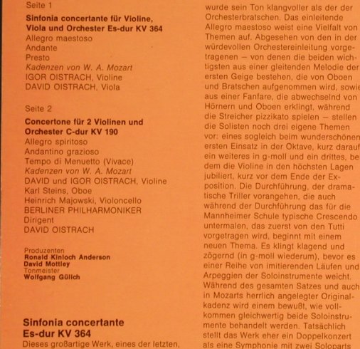 Mozart,Wolfgang Amadeus: Sinfonia Concertante KV 364, EMI Electrola (C 065-02 326), D, 1972 Typ: LP Best.-Nr.: L3935 Preis: 7,50 Euro
