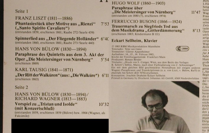 Wagner,Richard: Transkriptionen und Paraphrasen, RBM/Teldec(RBM 9074), D, 1983 - LP - L3969 - 12,50 Euro