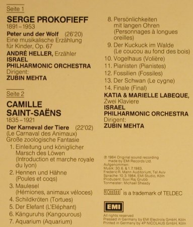 Prokofieff,Serge / Saint-Saens: Peter und der Wolf/Karneval d.Tiere, EMI(27 0039 1), D Foc, 1984 - LP - L3977 - 5,00 Euro