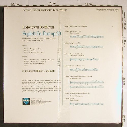 Beethoven,Ludwig van: Septett Es-Dur op.20, FS-New/vg+, Saphir(29 364-7), D, 1975 - LP - L4011 - 5,00 Euro