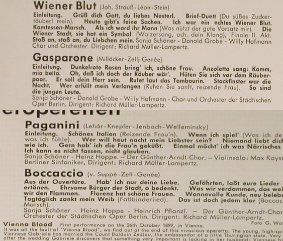 V.A.Die Wiener Meisteroperette: Wiener Blut,Gasparone..Querschnitte, Telefunken (SLE 14 207-P), D,R-stoc Typ: LP Best.-Nr.: L4023 Preis: 5,00 Euro