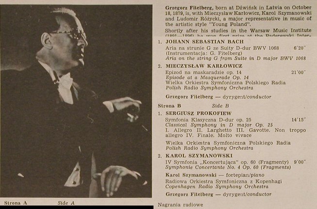 Fitelberg,Grzegorz: 1879-1953, Bach, Karlowicz,Prokof.., Muza (SX 1816), PL,m-/vg+ Typ: LP Best.-Nr.: L4046 Preis: 5,00 Euro