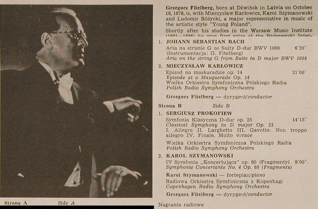 Fitelberg,Grzegorz: 1879-1953, Bach, Karlowicz,Prokof.., Muza(SX 1816), PL,m-/vg+,  - LP - L4046 - 5,00 Euro