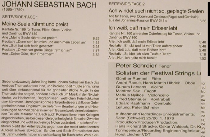 Schreier,Peter: Bach - Kantaten für Tenor, Parnass (66 526 5), D, 1978 Typ: LP Best.-Nr.: L4050 Preis: 4,00 Euro