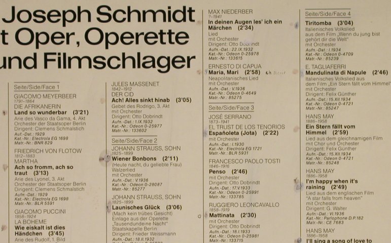 Schmidt,Joseph: Oper,Operette,Canzonen&Films.Vol.2, EMI/Dacapo, D, m-/vg+ Typ: 2LP Best.-Nr.: L4081 Preis: 9,00 Euro