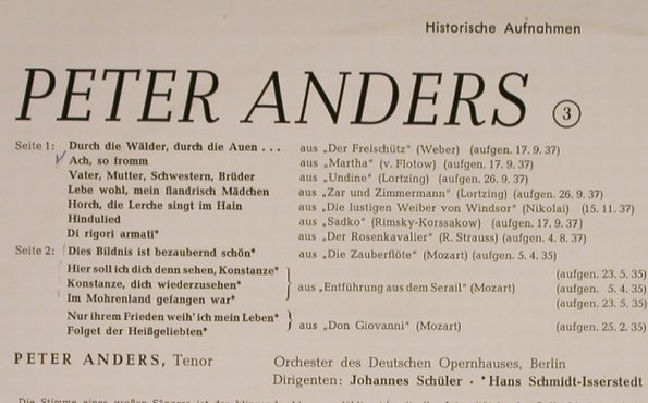 Anders,Peter: Historische Aufnahmen,1935-37,vol.3, Telefunken (HT 29), D Typ: LP Best.-Nr.: L4089 Preis: 7,50 Euro