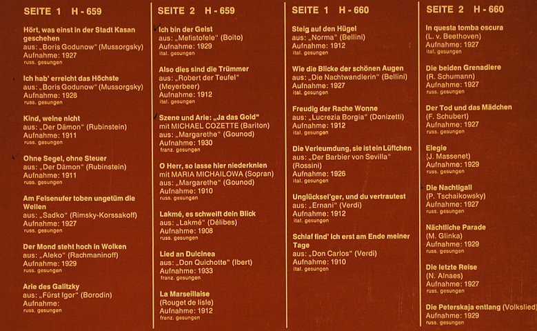 Schaljapin,Fedor: Das Goldene Buch der großen Stimmen, Historia (H-659/660), D, Foc Typ: 2LP Best.-Nr.: L4095 Preis: 7,50 Euro