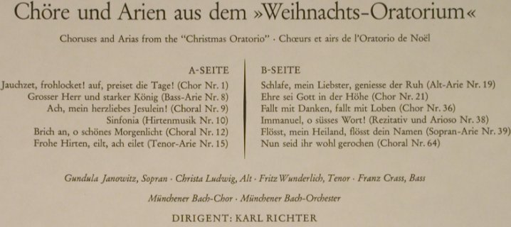 Bach,Johann Sebastian: Weihnachts-Oratorium-Auszüge, D.Gr.(136 498 SLPEM), D, Ri,  - LP - L4100 - 6,00 Euro