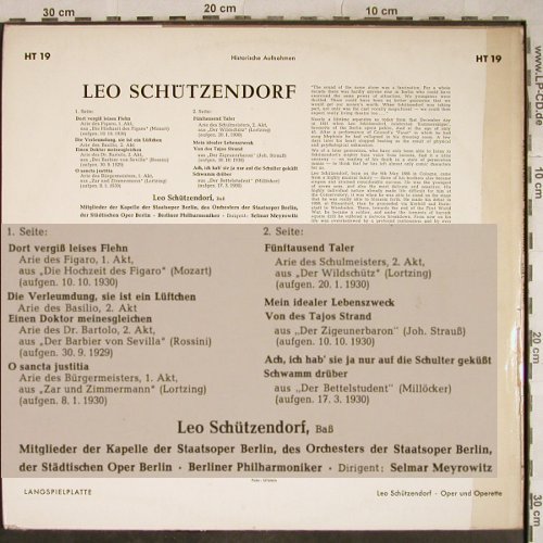 Schützendorf,Leo: Historische Aufnahmen 1929-1930, Telefunken(HT 19), D,m-/vg-,  - LP - L4105 - 3,00 Euro