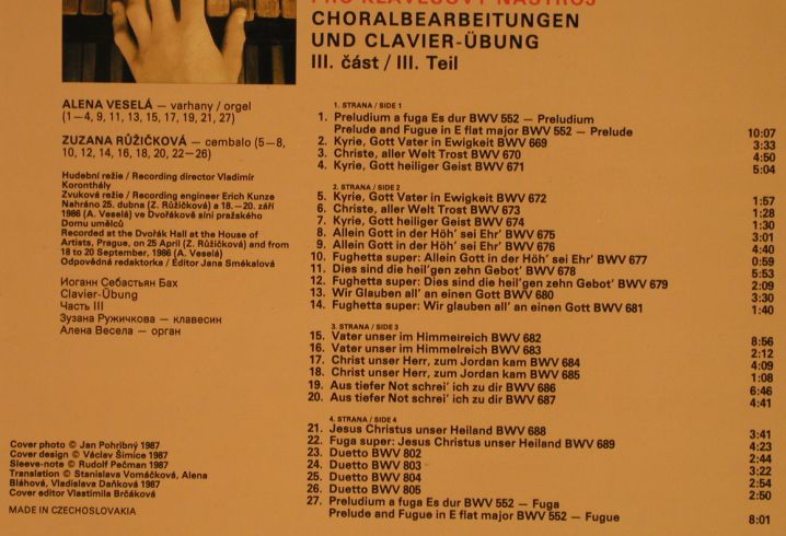 Bach,Johann Sebastian: Clavier-Übung III- Teil, Foc, Supraphon (11 0042-1), CZ, 1987 Typ: 2LP Best.-Nr.: L4203 Preis: 7,50 Euro