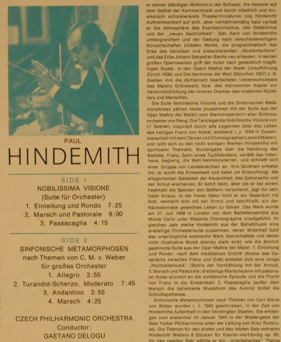 Hindemith,Paul: Nobilissima Visione,Symphonic Metam, Supraphon (4 10 2197), CZ, 1977 Typ: LP Best.-Nr.: L4225 Preis: 17,50 Euro