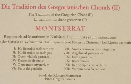 Schola de Montserrat: Gregorianischer Choral, Foc, Archiv (2533 158), D, 1974 Typ: LP Best.-Nr.: L4231 Preis: 4,00 Euro