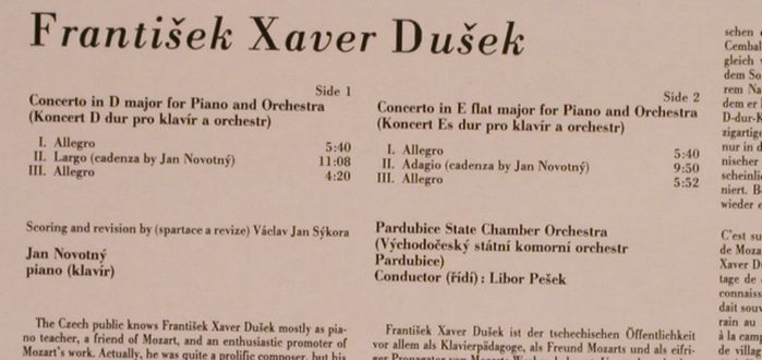 Dusek,Frantisek Xaver: Piano Concertos, D-major,E-flat m, Supraphon(1110 2850 G), CZ, 1981 - LP - L4304 - 6,00 Euro
