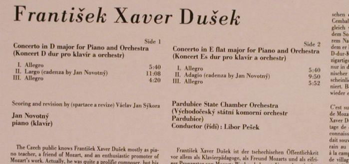 Dusek,Frantisek Xaver: Piano Concertos, D-major,E-flat m, Supraphon (1110 2850 G), CZ, 1981 Typ: LP Best.-Nr.: L4304 Preis: 6,00 Euro