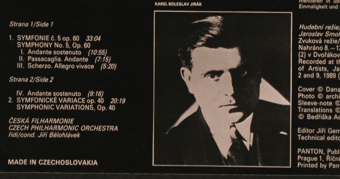 Jirak,Karel Boleslav: Symphony No.5, op.60,Varia.op.40, Panton (81 0913-1), CZ, 1990 Typ: LP Best.-Nr.: L4307 Preis: 9,00 Euro