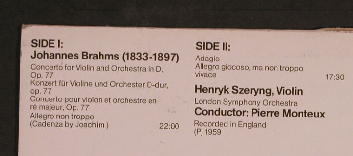 Brahms,Johannes: Violin Concerto in D, op.77, m /vg+, RCA Victrola(VL 89032), D, Ri, 1983 - LP - L4348 - 5,00 Euro